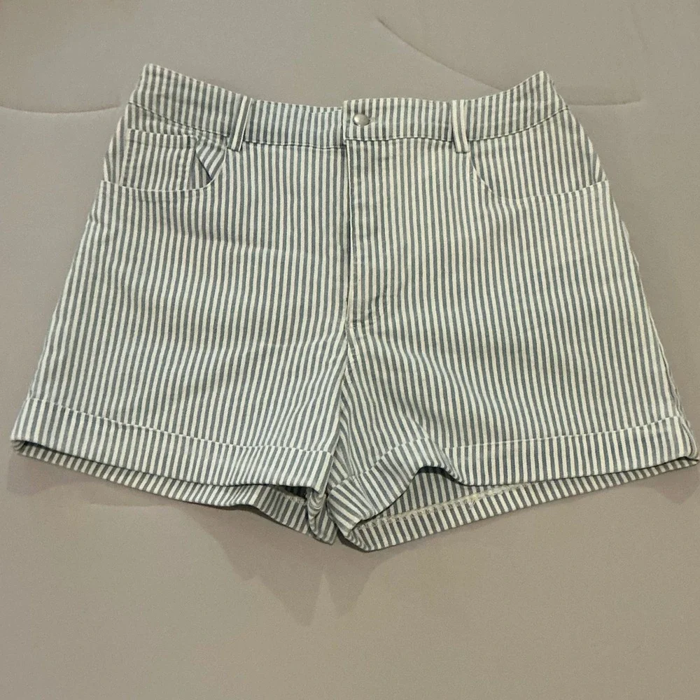 Blue White Striped High Waist Cuffed Shorts Size 29 Harper Heritage Women's